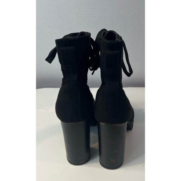 SODA Women's Faux Black Suede Lace Up Ankle Chunky Lug Heel Moto Booties 10 - Picture 4 of 8